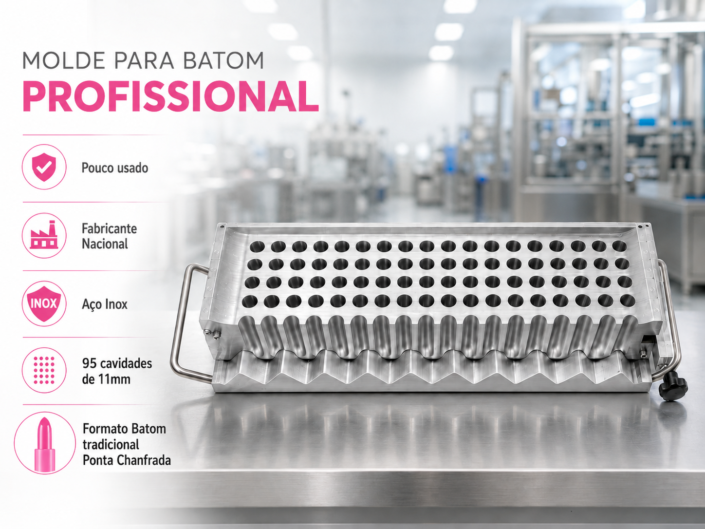 Molde / Forma Batom Protetor Stick Aço Inox 95 Cavidades 11mm (Usado)